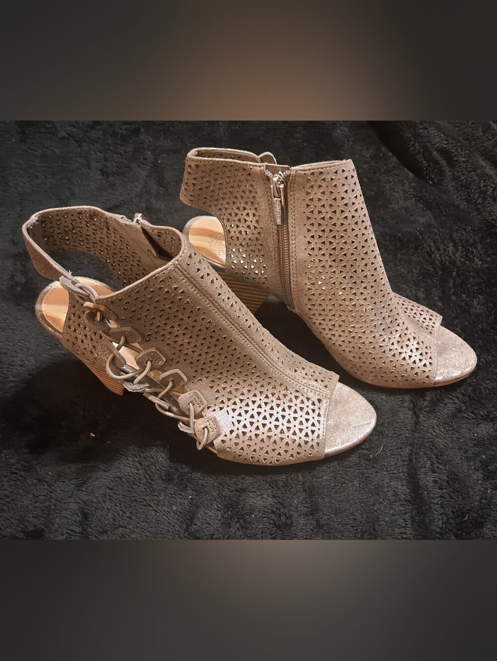 Vince Camuto Perforated Peep-Toe Slingback Booties - Gray 7.5 M Leather